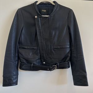 Vintage Maje Cropped Black Leather Jacket